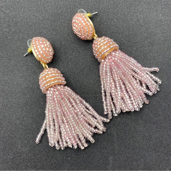 Pink Seed Bead Tassel Drop Post Dangle Pierced Earrings - Picture 1 of 7